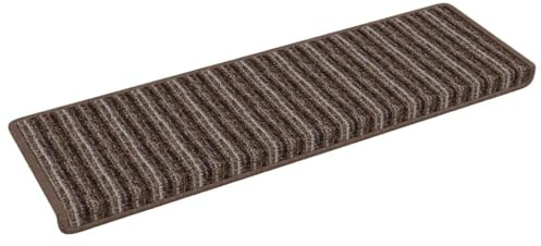 vidaXL Alfombras Autoadhesivas para escaleras Rayado 15 pcs Marrón, Alfombra para Pasillo, Rectangular, diseño Moderno, tapete Antideslizante, Decorativa y Segura para casa