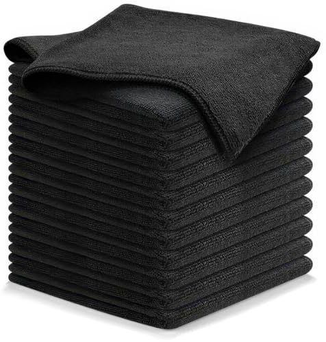 12 Piezas Paños Microfibra, 32 x 32 cm Bayetas Microfibra, Toalla Secado Coche, Reutilizables Paños de Limpieza de Microfibra, súper Absorbente, paños de Limpieza de Coche para Casa, Cocina, Negro