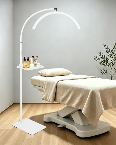 ZEKAHOV Lámpara de pie LED de media luna con bandeja de herramientas para técnicos de pestañas, extensiones de pestañas, esteticistas, cuidado de la piel, arte de uñas, tatuadores, hogar y oficina