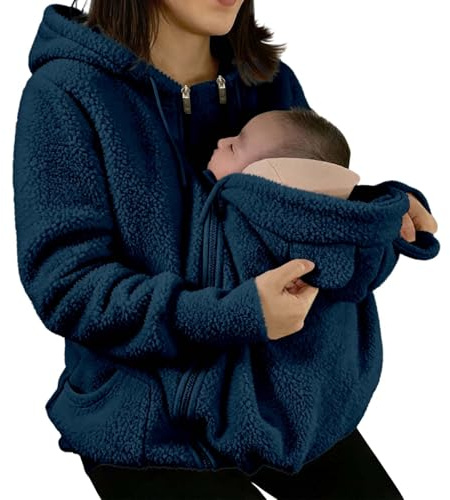 Generico Giacca da trasporto per mamma e bambino calda giacca premaman con inserto per neonato cappotto lungo al ginocchio con coulisse regolabile per gravidanza autunno inverno
