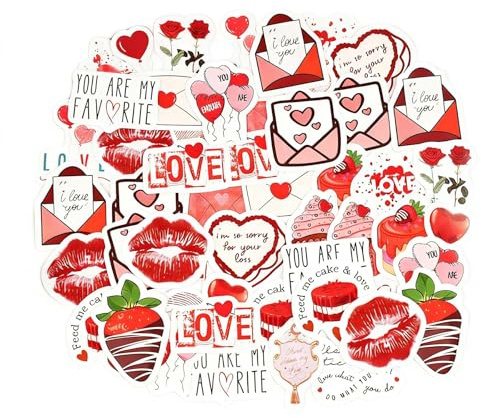 46PCS Love Stickers,Valentines Decorations, Romantic Love Hearts Stickers, Valentine's Day Sticker, Aesthetic Stuff, DIY Decoration Set for Scrapbook,Water Bottles, Party Favors,Travel Case, Journal
