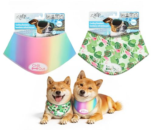 ALL FOR PAWS Chill Out Dog Cooling Bandana 2Pack, Breathable Cooling Collar for Medium Dogs, Neck Cooler Wraps for Summer Walking Outdoor (M,Neck Girth 38-46CM)