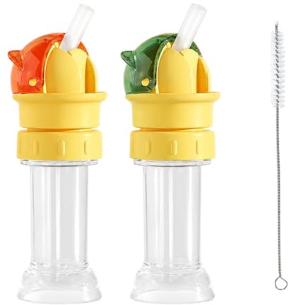 2PCS Bottle Caps, Design for Drinking, Portable Water Bottle Lids for On-the-Go Use, Water Bottle Straw Replacement Set Includes Green and Orange Caps with Cleaning Brush for Care