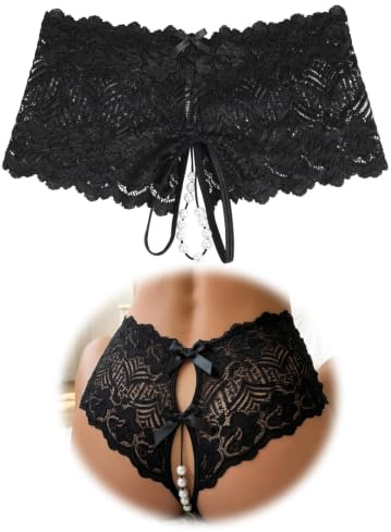 comeondear String Ouvert Femme Sexy Culotte Fendue Dentelle | Grande Taille Tanga Taille Basse Respirante sous-Vêtements Feminins Slip Bresilien Stretch Dessous pour Rencontres Soirées