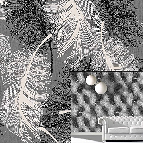 Coloroll Feather Blown Vinyl Wallpaper in Black & White M0925