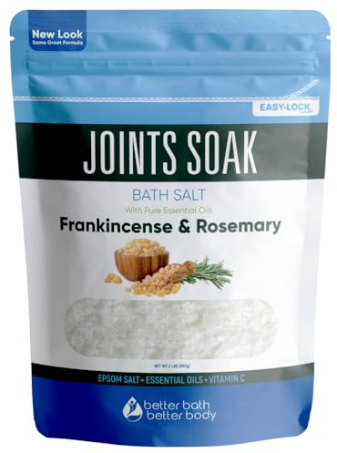 Joints Soak Bath Salt 32 Ounces Epsom Salt with Natural Rosemary, Frankincense and Peppermint Essential Oils Plus Vitamin C in BPA Free Pouch with Easy Press-Lock Seal