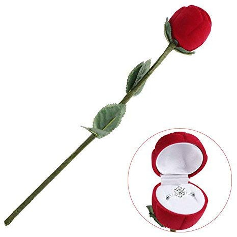 Veewon 1pcs Neuheit-rote Rosen-Blume Samt Ringe Schmuckschatulle Valentinstag Geschenkbox Hochzeit Gehäuse