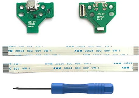 2PCs JDS-011 Replacement Prise de Port de Charge Micro USB pour Manette PS4, Chargeur de Ports de Chargement USB Socket Adaptateur Module, Flex Cable, Tournevis pour Playstation DualShock Contrôleur