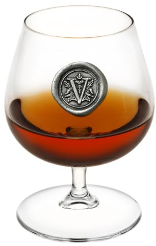 English Pewter Company 14.5oz Brandy Cognac Snifter Glass with Monogram Initial - Personalised Gift with Your Choice of Initial (V) [MON222]