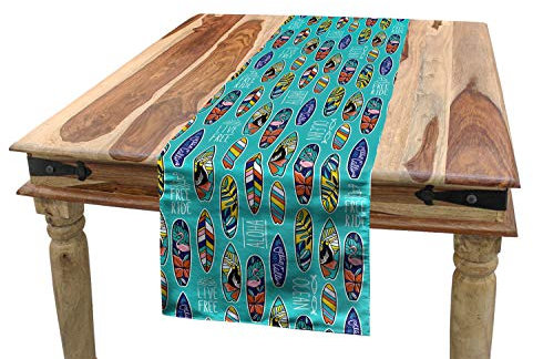 ABAKUHAUS Surfbrett Tischläufer, Aloha Hawaii Ozean, Esszimmer Küche Rechteckiger Dekorativer Tischläufer, 40 x 180 cm, Türkis