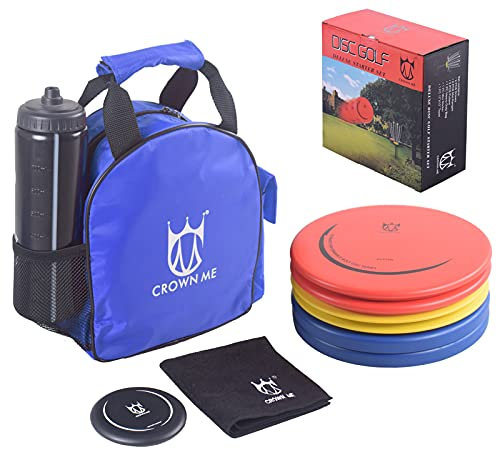 CROWN ME Discgolf-Set, Discgolf-Starter-Set, enthält 1 Tasche mit Wasserflaschentasche und Zubehörtasche, 2 Treiber, 2 Mitteltöner, 2 Putter, 1 Mini-Disc-Marker und 1 Handtuch
