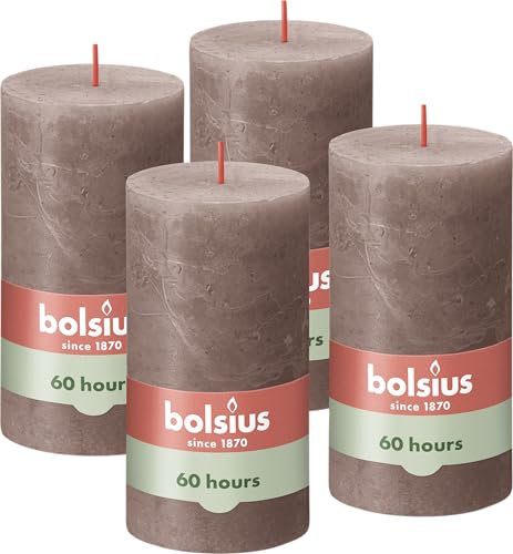 Bolsius Candele Rustiche a Colonna Shine 4 pz 130x68mm Tortora Rustico