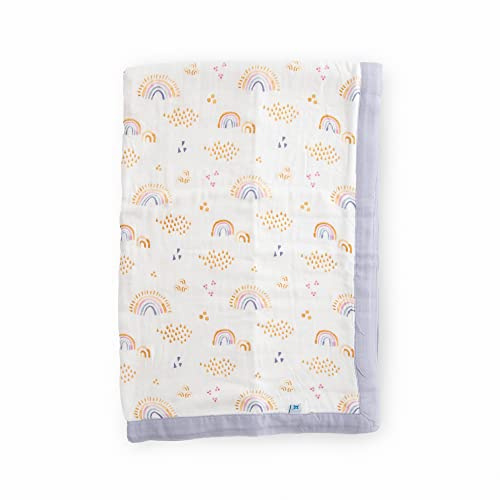 Little Unicorn Rainbows & Raindrops Deluxe Muslin Quilt | 100% Rayon Muslin from Bamboo | Super Soft Blanket | Babies and Toddlers | 30 x 40 | Machine Washable