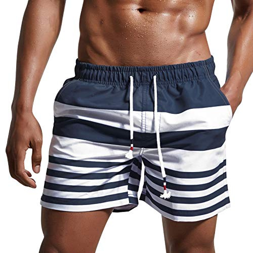 Danfiki Badshorts för herrar, badbyxor, snabbtorkande strandshorts, surfshorts med nätfoder