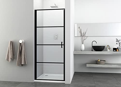 Sanotechnik Puerta de Ducha Elite Black 90 cm – Negro Mate Puerta de nicho – Altura: 195 cm, Ducha de Cristal Templado de Seguridad de 6 mm y perfiles de Aluminio Negro Mate