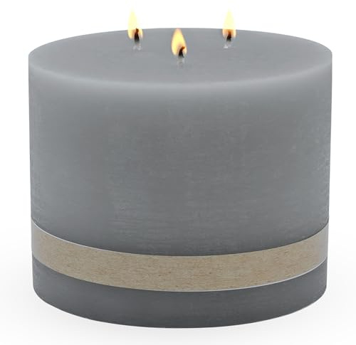 Spetebo Vela XL de 3 mechas Ø 14 cm sin perfumar - gris - Vela grande de columna con larga duración - Vela de varias mechas para mesa, vela de bloque, vela cilíndrica redonda inodora