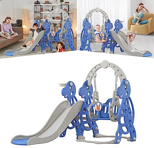 YARDIN Scivolo 4 in 1 per bambini, per interni a partire da 1 anno, attrezzi da gioco per bambini con cestino da basket, altalena e scalata, scivolo per bambini (arco)