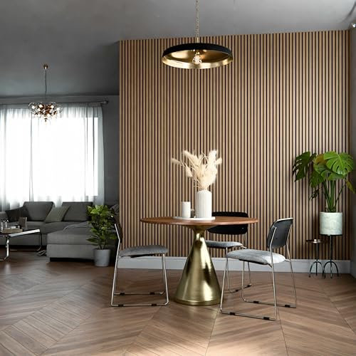 Mon Marché Déco Lot de 2 Panneaux Tasseaux Bois, Isolation Acoustique, Revêtement Mural Bois MDF, Décoration Murale Salon, TV, Chambre, Bureau - 250 x 60 cm Décor Chêne Brun Feutre Noir - 3 m2