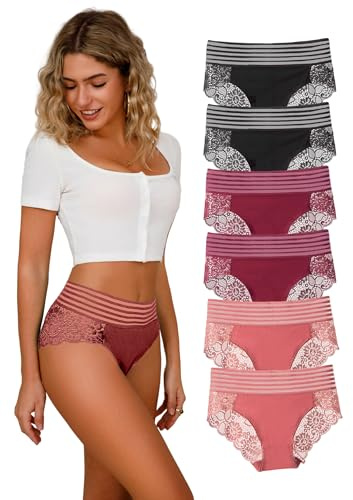 Hialegion Slip Femme Grande Taille Culotte Femme Dentelle Léger et Respirant Taille Haute Culotte Confort Lot de 6 L