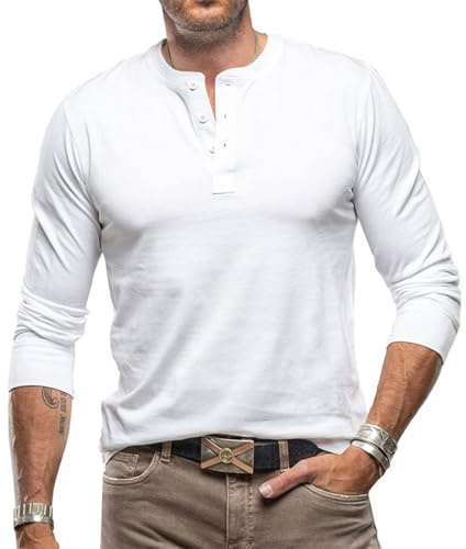 RQPYQF Henley Camiseta Hombre Clásico Camiseta de Manga Larga Casual Camisa Henley de Manga Larga para Hombres CS37