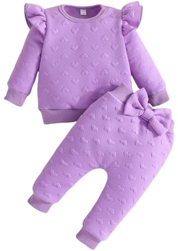 Yaopelky Baby pojkar flickor outfit långärmad sweatshirt topp byxor med fluga bebis höst vinter kläder set, Lila, 18-24 M�nader