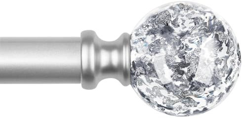 KAMANINA Silver Curtain Pole 80 to 218 cm, Curtain Poles for Eyelet Curtains, Extendable Durable Curtain Rod with Round Translucent Finials, Brackets