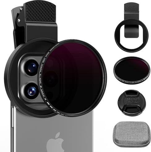 ALILUSSO 52mm Variable ND2-ND400 Filter with Upgraded Phone Clip, Neutral Density Filter Lens for iPhone 16/15/14/13 Pro Max Samsung Moto Google TCL, HD Double-Sided Multi-Coated Glass