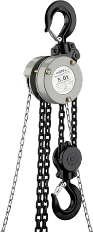 Wiltec Mini polipasto manual de cadena capacidad de carga hasta 5 t altura de elevación hasta 5 m cadena G80 de 5 m ganchos giratorios ideal entornos industriales y profesionales