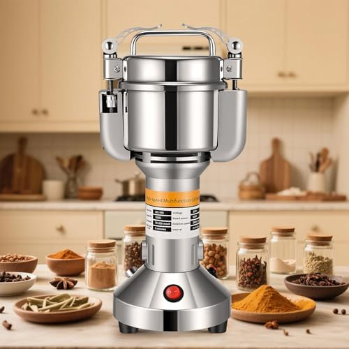150G Electric Grain Mill, Ovshnrr 220V Stainless Steel Fast Ultrafine Grinder, 28000r/min Grain Mill with Three Blades for Herbs, Spices, Nuts, Cereals, Herb Powder Machine