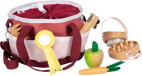 small foot Set Aseo para Caballo con Bolsa roja Acc. Madera Aptos niños, Acc. Jugar con Caballos, +3 años, 12705