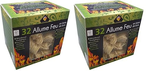 Pyrofeu Cheminett (15753-12) Lana de Madera para encender Fuego | Enciende-Fuego ecológico para chimeneas, Estufas y barbacoas de Lana de Madera (32 Unidades) (Paquete de 2)
