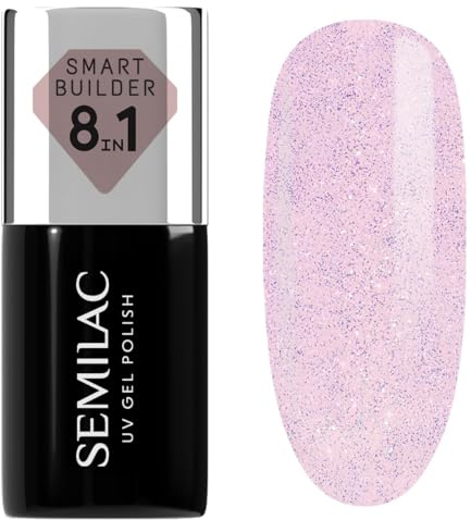 Semilac UV Nagellack Smart Builder 806 Glitter Delicate Pink 7 ml – Zartrosa mit Glitzerpartikeln, 8-in-1 Formel, Selbstnivellierend, Schnelle & Mühelose Anwendung
