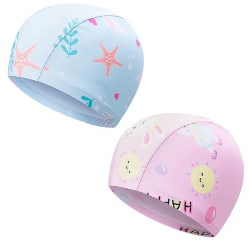 2 Bonnet de Bain Imperméable, Bonnet de Bain Enfants, Bonnet Piscine Enfant, Bonnet Bain Enfants Garçons Filles pour 4-10 Ans