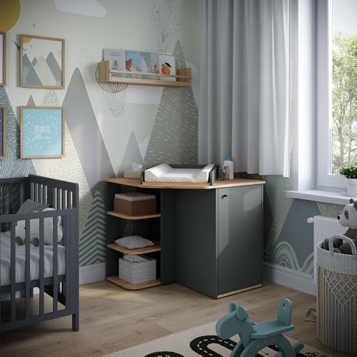 Vicco Wickelkommode Kristian, Anthrazit/Artisan, 85 x 77.3 cm mit Wickelaufsatz