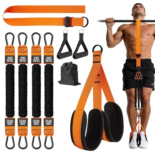Flintronic Pull Up Assistance Bands, Adjustable Resistance Band with Fabric Feet/Knee Rest, Heavy Duty Resistance Bands for Pull Up Bar, Women Men Strength Training Equipment, Orange 300lbs