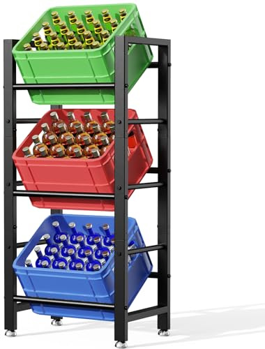 Mavivegue Estantería para cajas de bebidas para 3 cajas de bebidas, estante de metal estable, ahorra espacio, con patas ajustables para salón, cocina, sótano, cerveza, frutas, verduras, agua