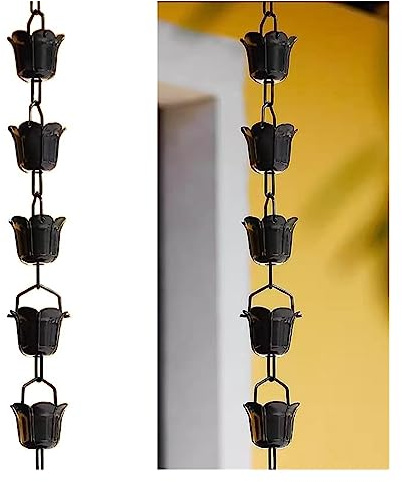 Ese Decor Pental Regnkedja, Klockregnkedja För Stuprör, Regnvattenkedja Dekorativ Regnkedja För Trädgård Utomhusdekor,Black Aluminum Alloy-3m/10ft
