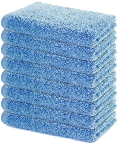 Lavea® Lot de 8 Serviettes de Bain 40x70 cm - Set de Serviettes de Douche Douces et Aborbantes - 100% Coton – Oeko-TEX 100 – pour Salle de Bain, Toilette d'invités, Fitness - Bleu Dauphin
