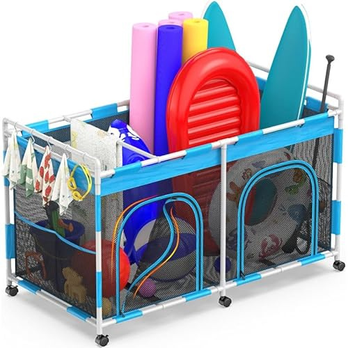 Bac de Rangement à roulettes pour Jouets de Piscine-Organisateur d‘Extérieur avec Fermeture Éclair pour Frites, Ballons,Planches de Surf et Accessoires,Panier de Rangement pour Pisci