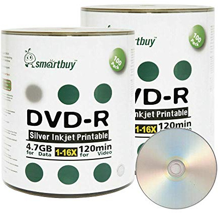 Smartbuy 200-disc 4.7gb/120min 16x DVD-R Silver Inkjet Hub Printable Blank Recordable Media Disc