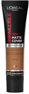 L'Oréal Paris Fondotinta Infaillible 32H Matte Cover, Make-Up dal Finish Matte Copertura Totale sulla Pelle, 335 Warm Undertone, 30 ml