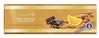 Lindt Tableta de Chocolate Gama Oro, Chocolate negro con almendras, chocolate negro intenso, aromatizado con naranja, chocolate suizo tradicional, 300gr