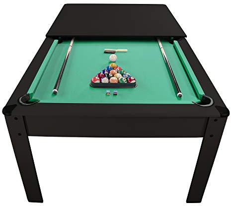 Billard Américain Harmony 6Ft - 206,5 x 116,5 x 80 cm avec Accessoires et Plateau dînatoire - Couleur Ebène (Noir) et Tapis Vert