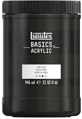 Liquitex 8870354 Basics - peinture acrylique, peinture artistique monopigmentée, résistante à la lumière, qualité archive, finition satinée, Noir Ivoire, Pot 946ml