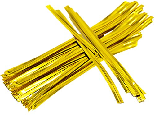 Lot de 100 attaches torsadées métalliques réutilisables en plastique pour sacs à bonbons, sacs de café, collations, cake pops, fournitures de fête (doré)