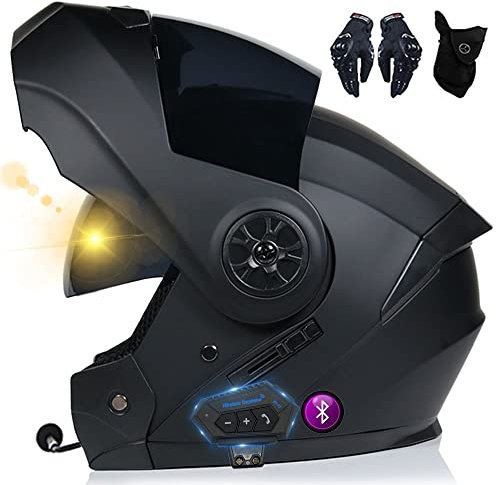 Bluetooth Motorcycle Modular Helmet Flip Up Front Motorbike Helmet, ECE Approved, Built In Dual Visors, High Strength Shell, Comfortable And Breathable Lining, Free Gloves And Mask