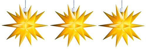 Novaliv 3x LED Dekosterne Klein 8cm GELB mit Batteriefach für 3 AA Batterien 6h Timerfunktion (1,5m Kabel) Weihnachtsdeko Kinderzimmer Batterie 3D Stern 18 Zackig Leuchtstern LED Stern Lichterkette