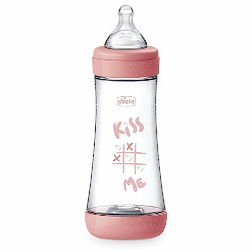 Chicco Perfect 5 Biberón Anticólico 300 ml, con Tetina de Silicona Suave, Biberón Biofuncional con Sistema Intui-flow, Rosa