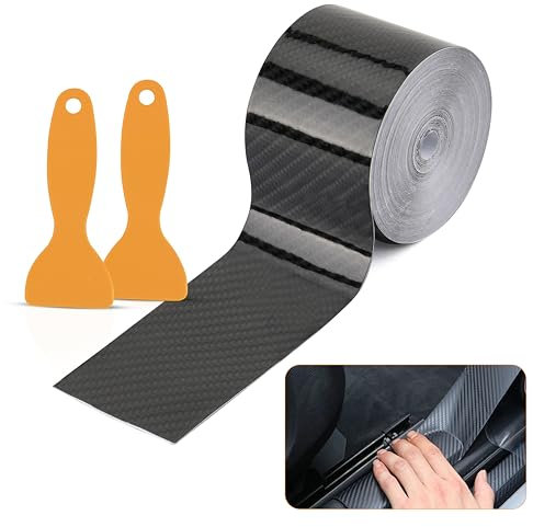 Carbon Film Car Door Sill Protection 5 cm x 10 m Self-Adhesive Sticker Black Carbon Tape 6D Car Film Universal Car Door Paint Protection Film Edge Protection for Cars