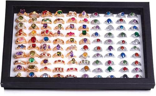Jewelry Rings Display Tray Velvet 100 Slot Case Box Jewelry Storage Box